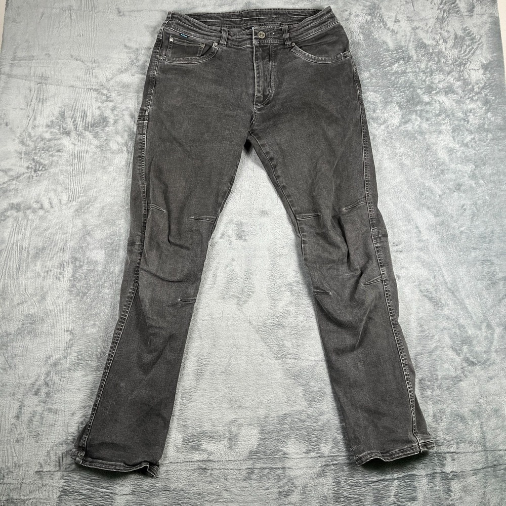 Kuhl Jeans Mens 34x34 Gray Denim Cotton Straight Leg Articulated Knee Dark Wash